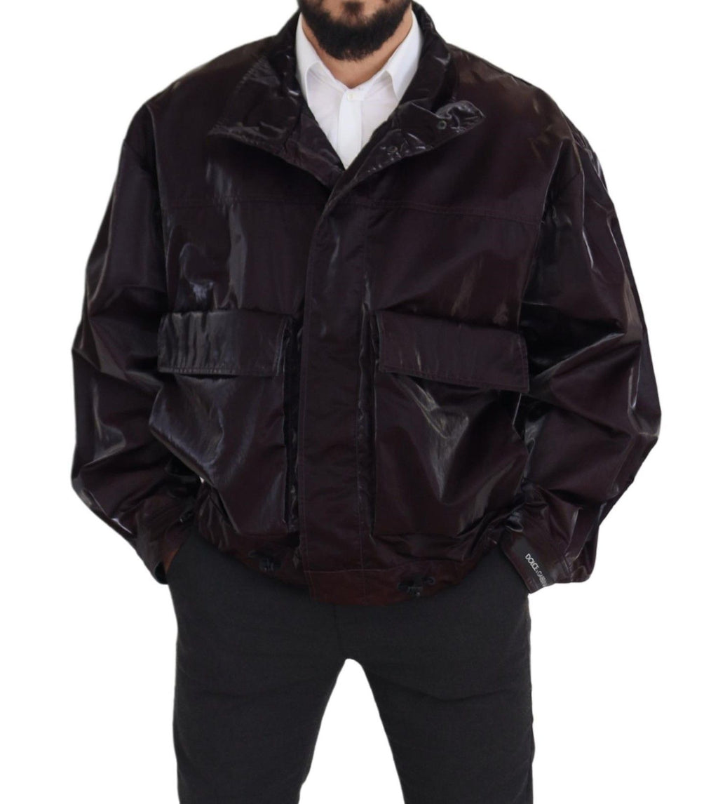 Dolce & Gabbana Bordeaux Nylon Collared Men Coat Jacket