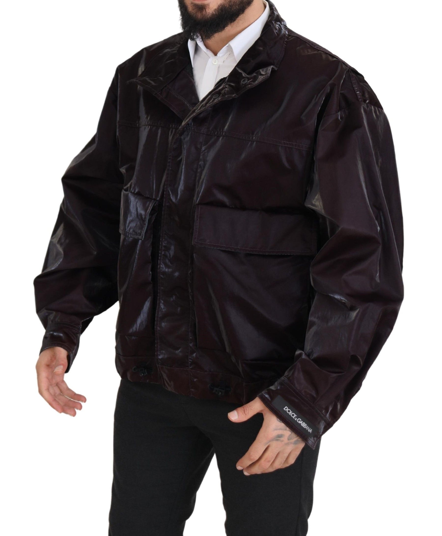Dolce & Gabbana Bordeaux Nylon Collared Men Coat Jacket | Regal Royce