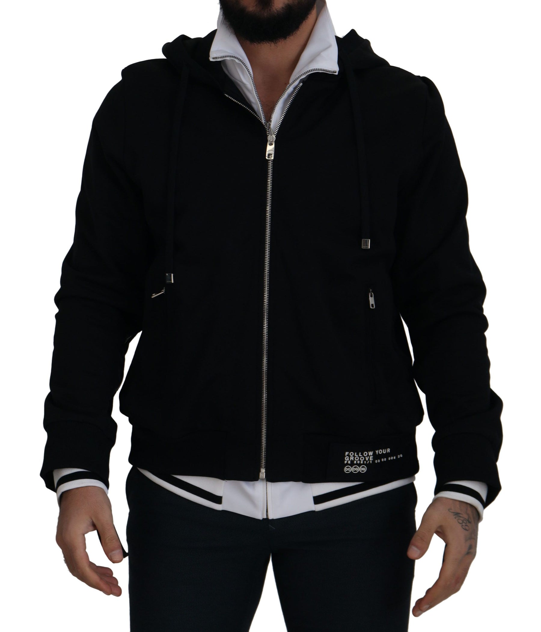 Dolce & Gabbana Black Polyester Hooded Full Zip Jacket | Regal Royce