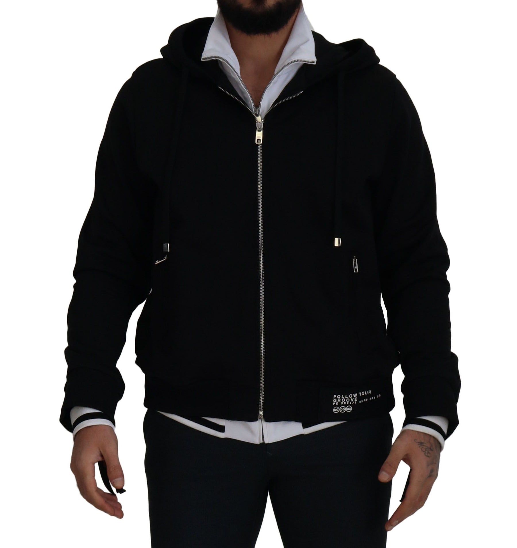 Dolce & Gabbana Black Polyester Hooded Full Zip Jacket | Regal Royce