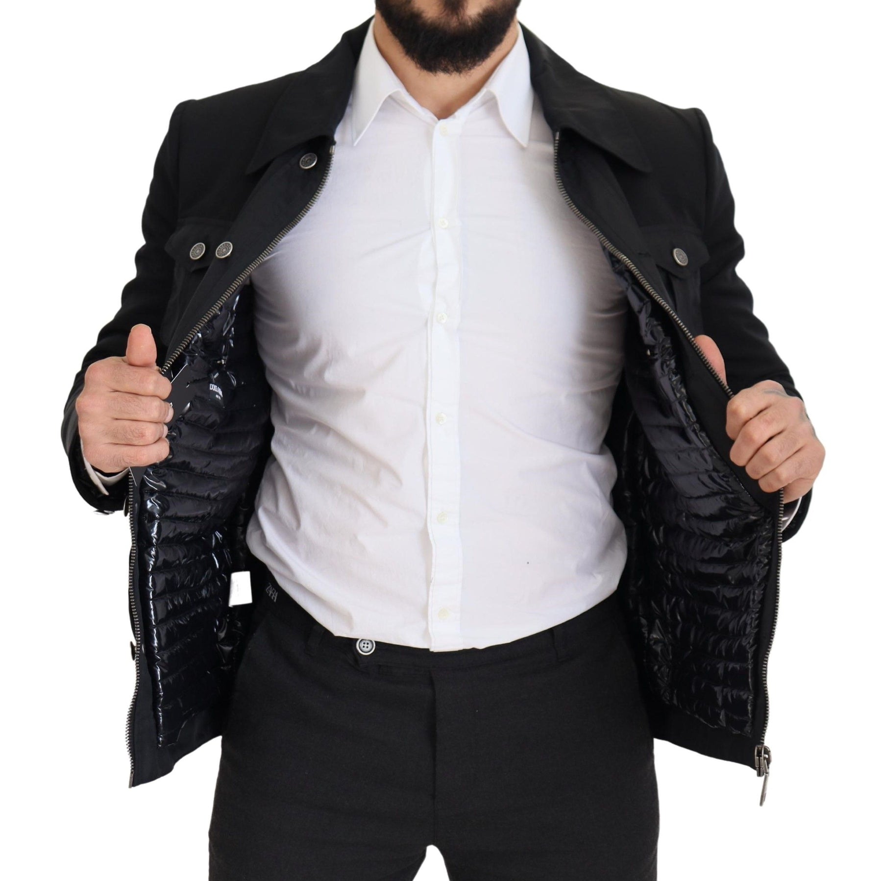 Dolce & Gabbana Black Wool Collared Full Zip Jacket | Regal Royce