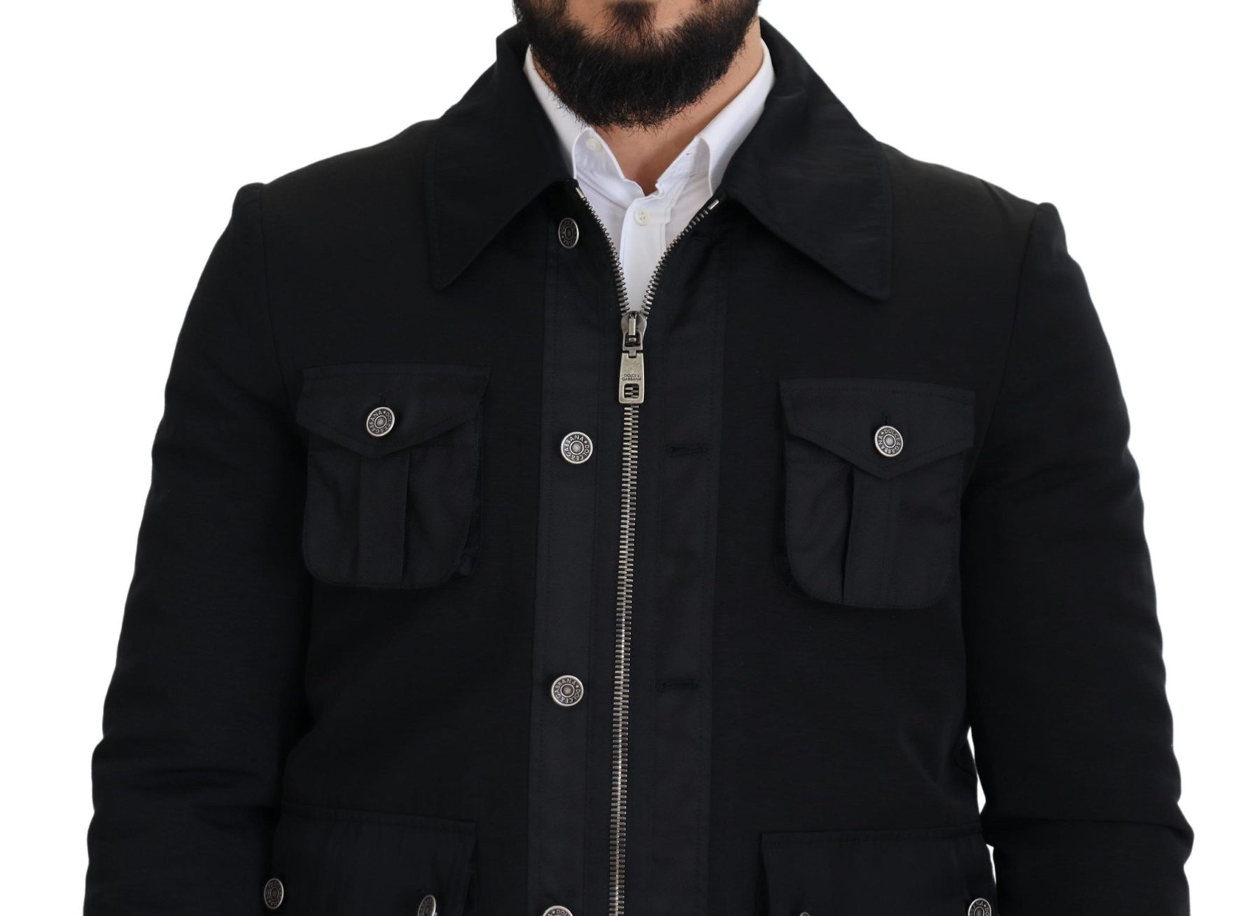 Dolce & Gabbana Black Wool Collared Full Zip Jacket | Regal Royce