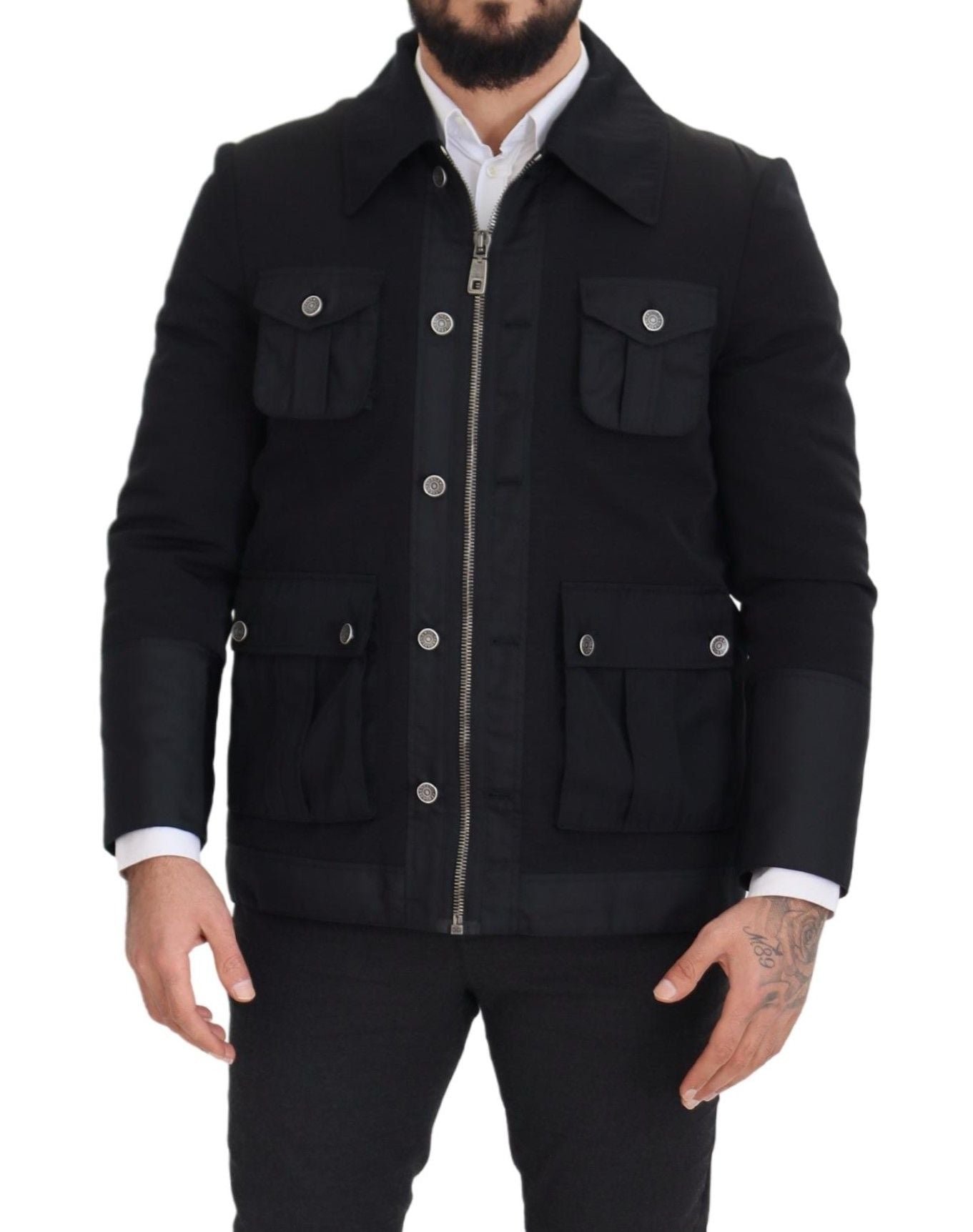 Dolce & Gabbana Black Wool Collared Full Zip Jacket | Regal Royce