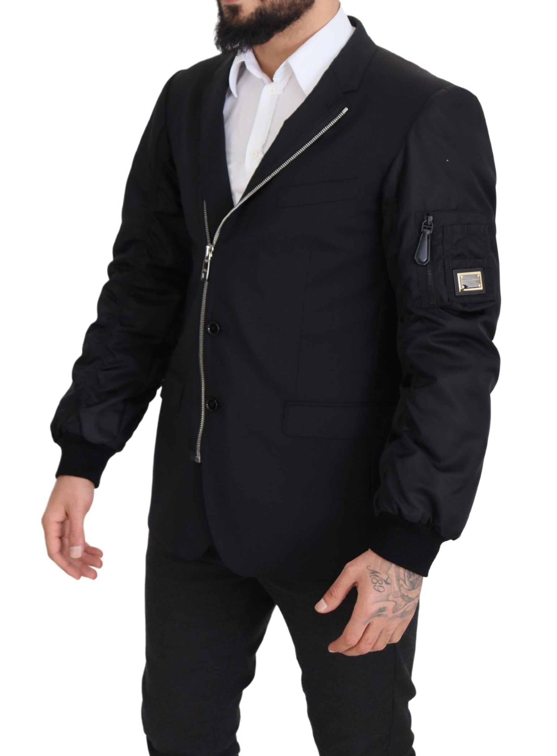Dolce & Gabbana Black Wool Full Zip Long Sleeves Jacket | Regal Royce