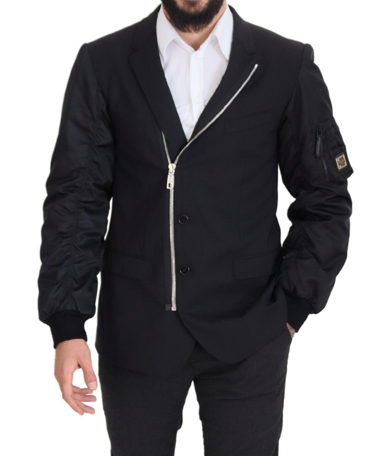 Dolce & Gabbana Black Wool Full Zip Long Sleeves Jacket | Regal Royce