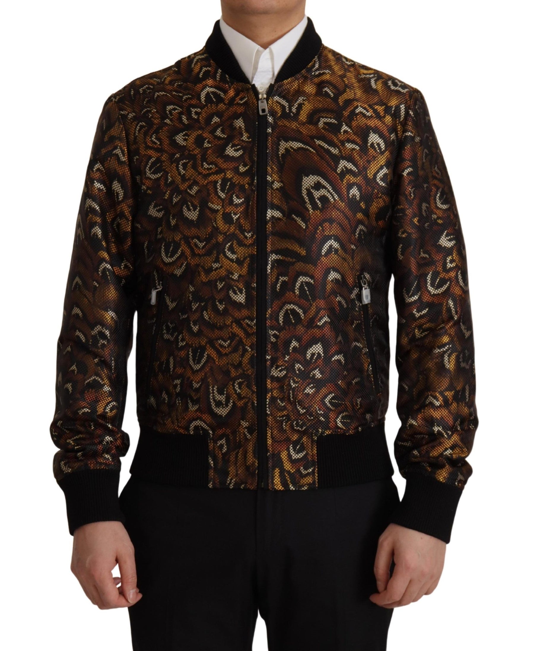 Dolce & Gabbana Brown Feather Full Zip Blouson Jacket | Regal Royce