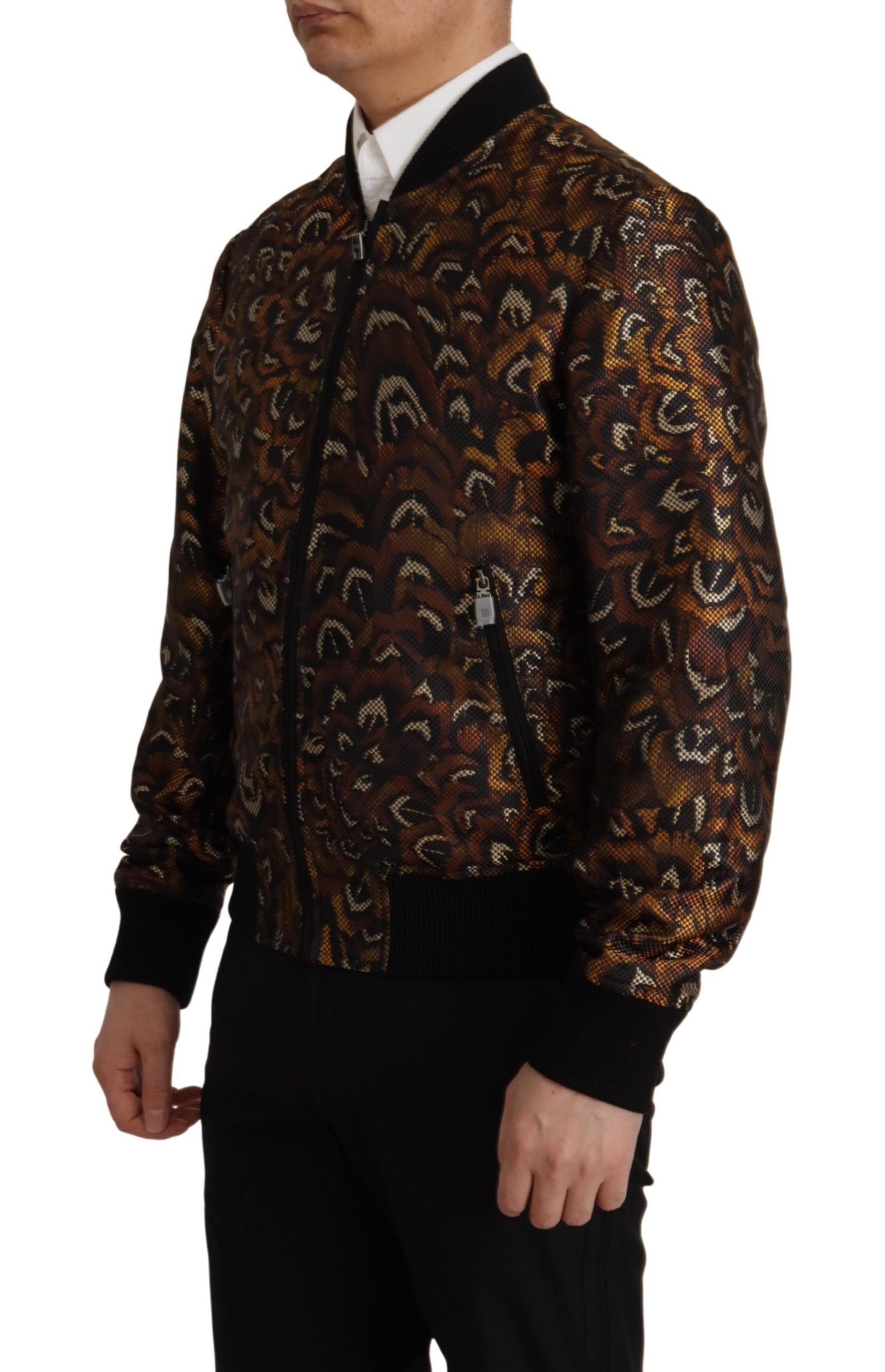 Dolce & Gabbana Brown Feather Full Zip Blouson Jacket | Regal Royce