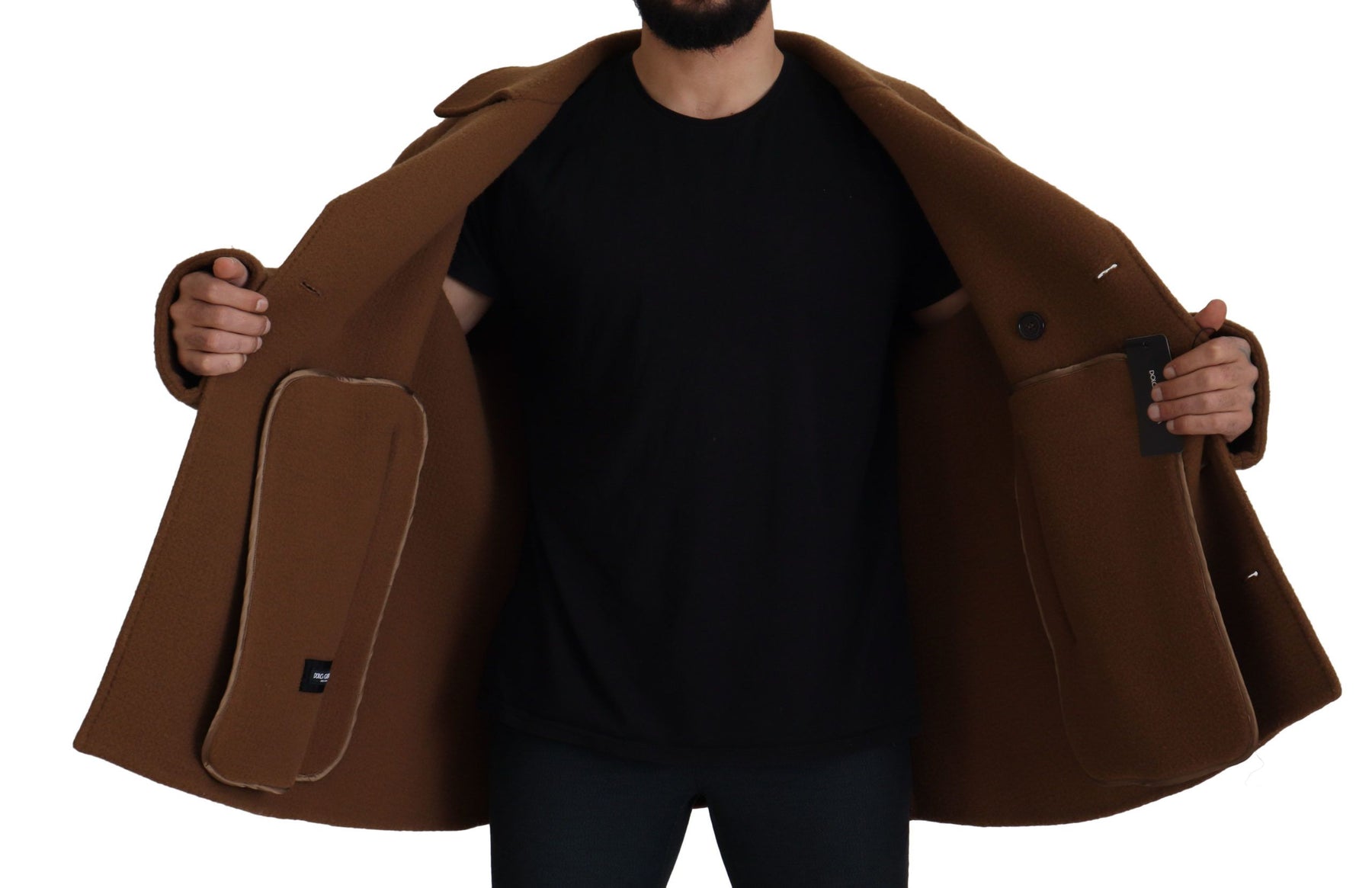 Dolce & Gabbana Brown Nylon Double Breasted Coat Jacket | Regal Royce
