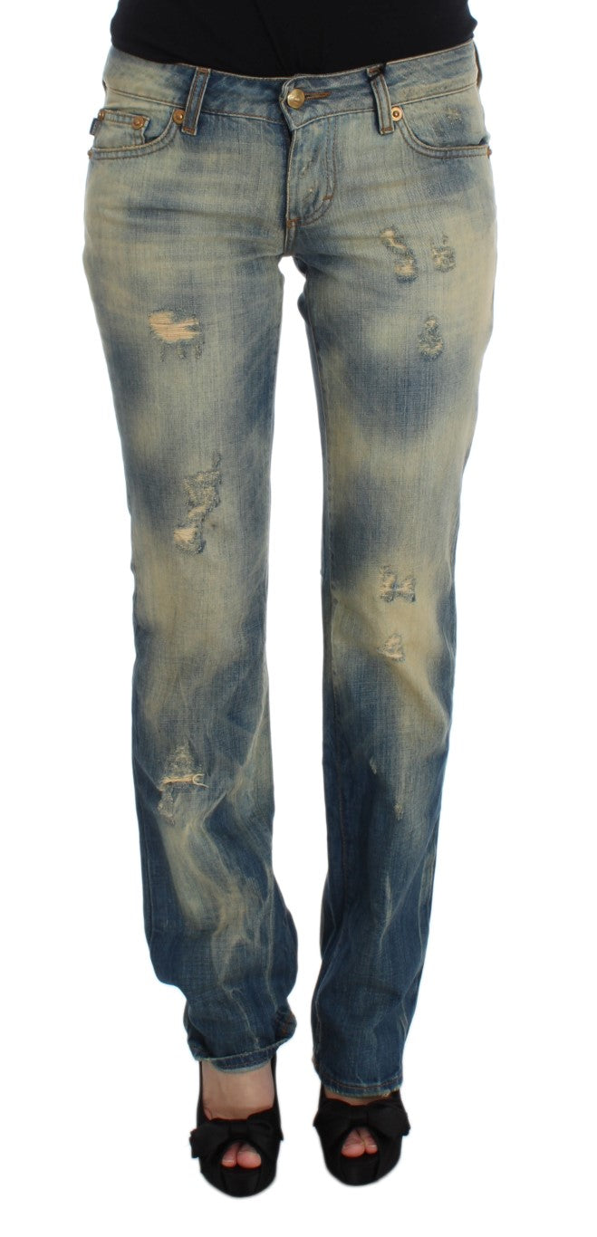 Cavalli Blue Wash Cotton Slim Fit Bootcut Jeans | Regal Royce