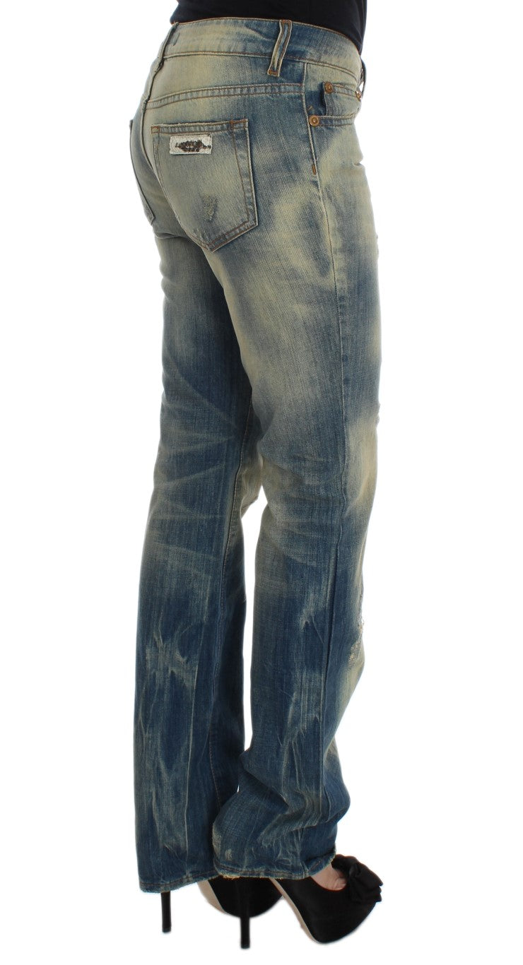 Cavalli Blue Wash Cotton Slim Fit Bootcut Jeans | Regal Royce