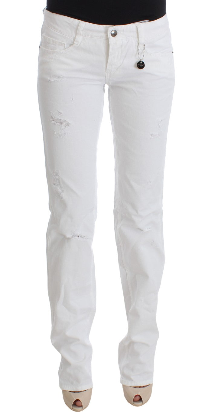 Costume National White Cotton Slim Fit Denim Bootcut Jeans | Regal Royce