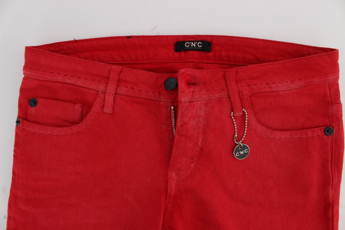 Costume National Red Cotton Blend Super Slim Fit Jeans | Regal Royce