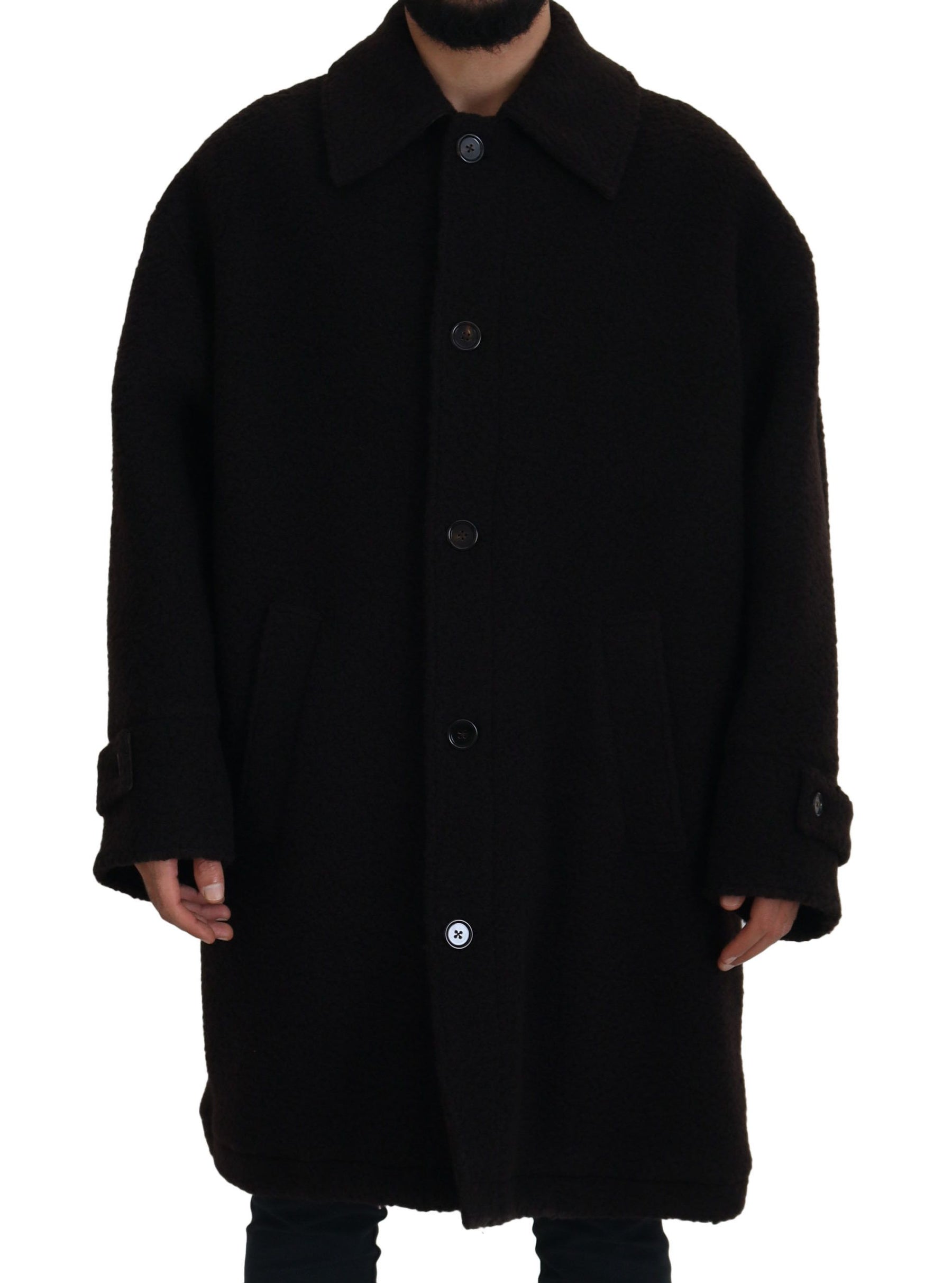 Dolce & Gabbana Black Alpaca Button Down Trench Coat Jacket | Regal Royce