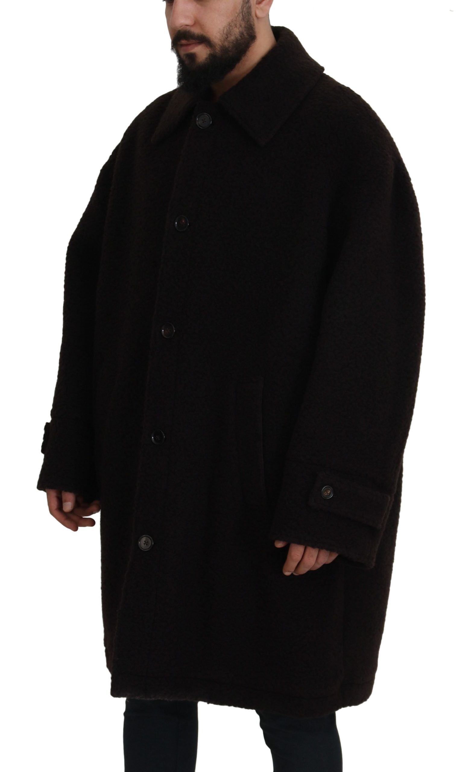 Dolce & Gabbana Black Alpaca Button Down Trench Coat Jacket | Regal Royce