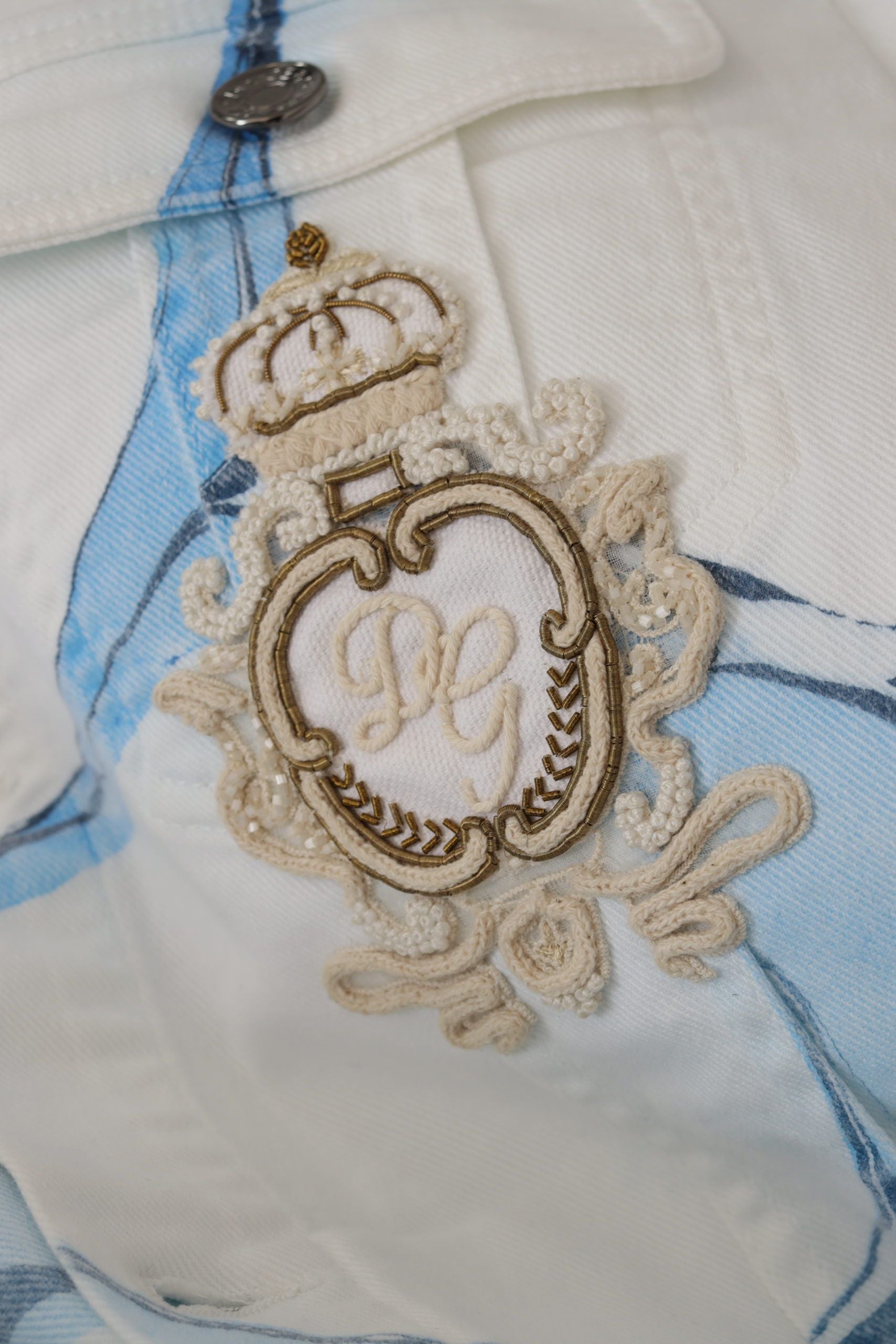 Dolce & Gabbana White Cotton Logo Embroidery Denim Jacket | Regal Royce