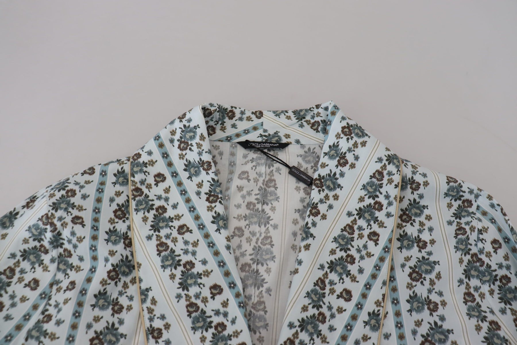 Dolce & Gabbana Blue Floral Cotton Robe Coat Jacket | Regal Royce