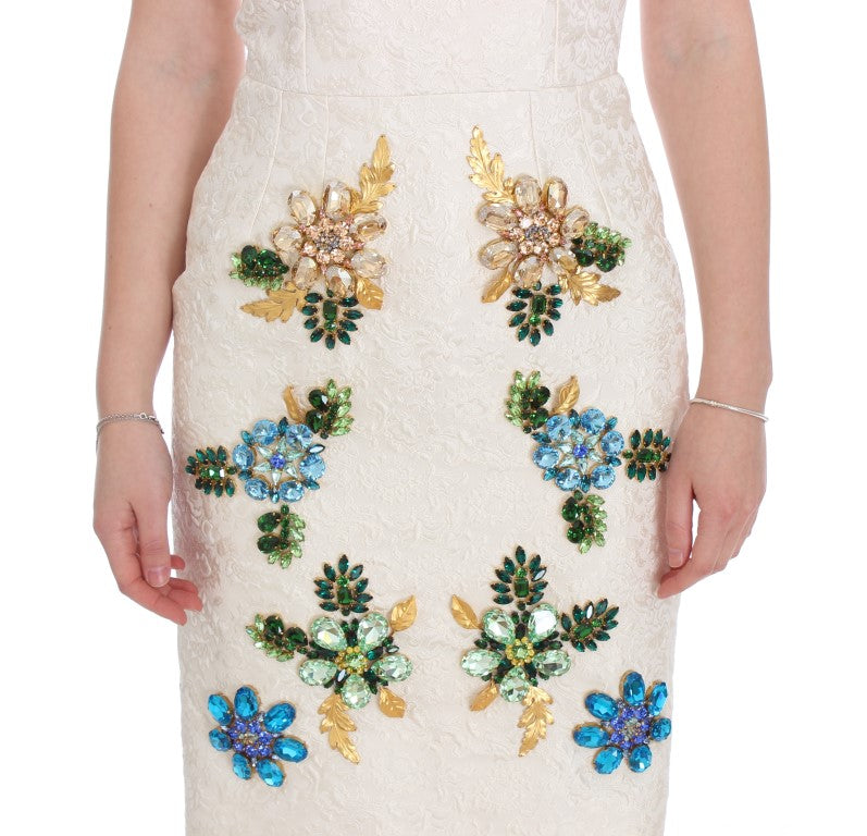 Dolce & Gabbana White Brocade Crystal Sheath Dress | Regal Royce