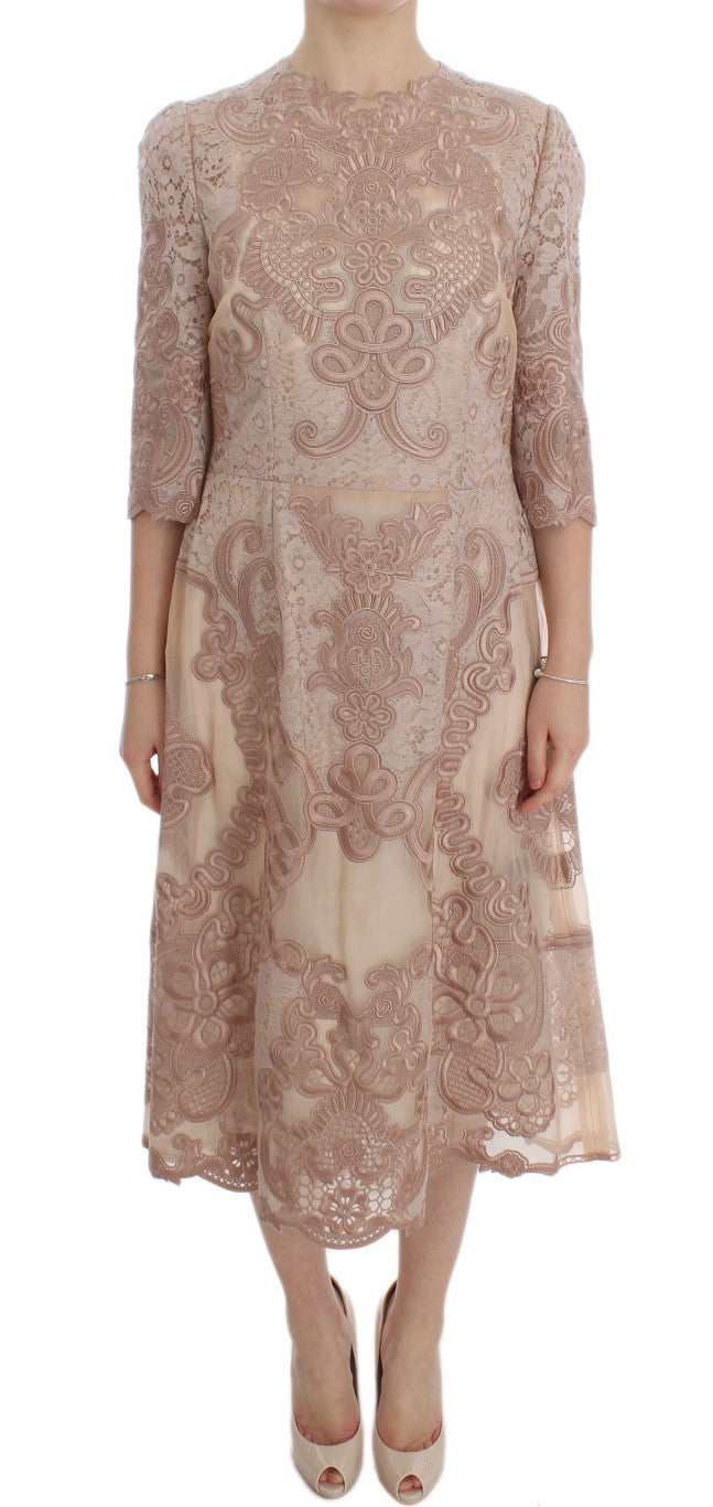 Dolce & Gabbana Pink Silk Lace Ricamo Shift Gown Dress | Regal Royce