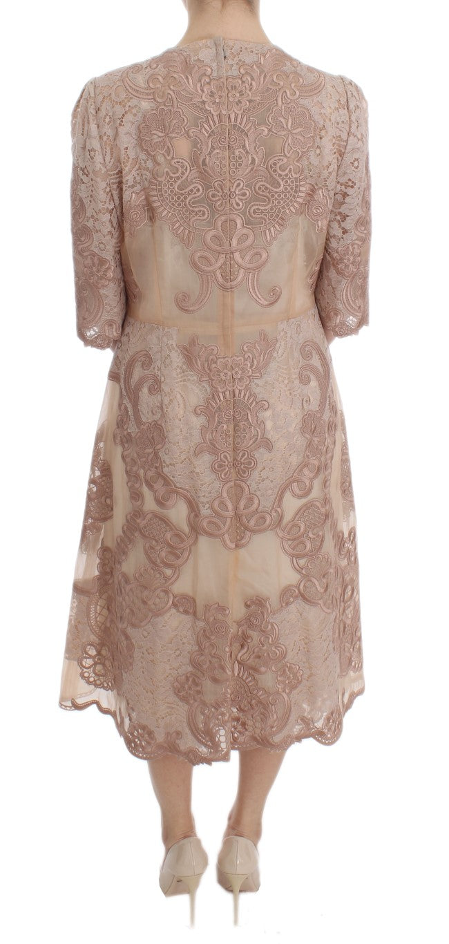 Dolce & Gabbana Pink Silk Lace Ricamo Shift Gown Dress | Regal Royce