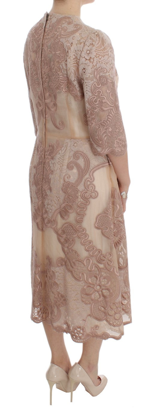 Dolce & Gabbana Pink Silk Lace Ricamo Shift Gown Dress | Regal Royce