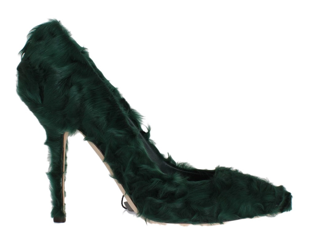 Dolce & Gabbana Green Xiangao Lamb Fur Leather Pumps | Regal Royce