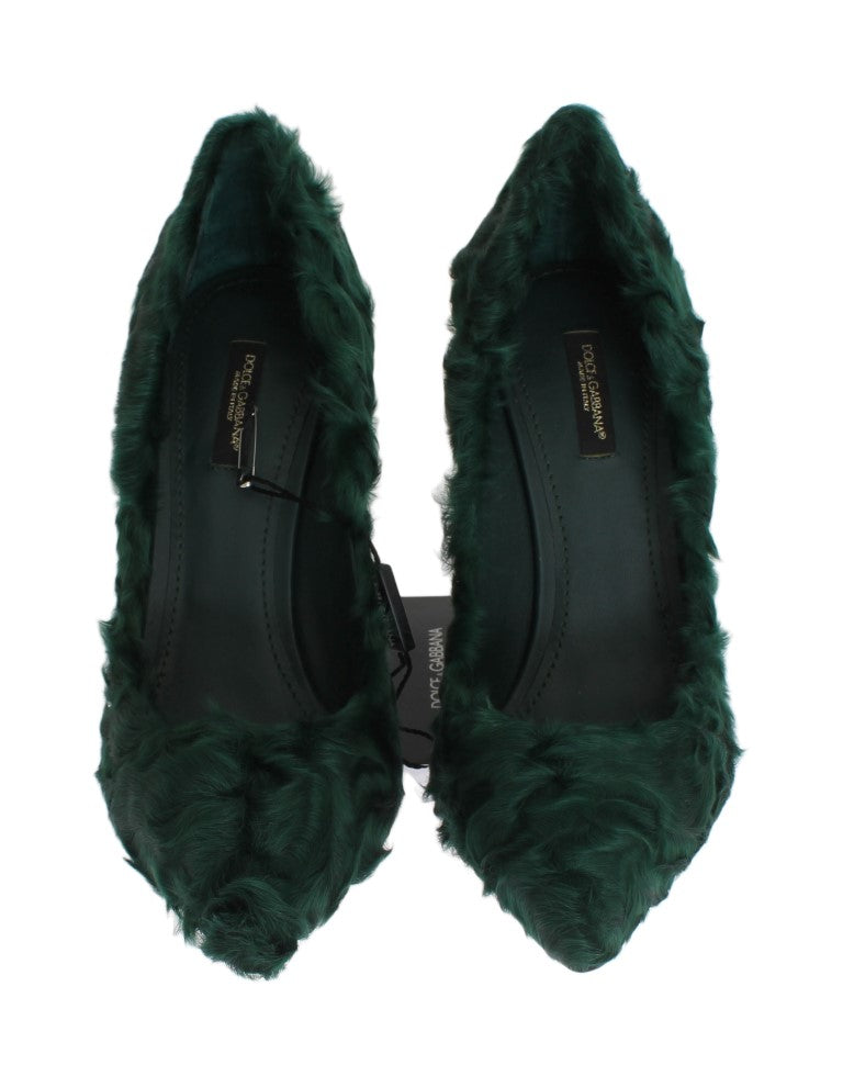 Dolce & Gabbana Green Xiangao Lamb Fur Leather Pumps | Regal Royce