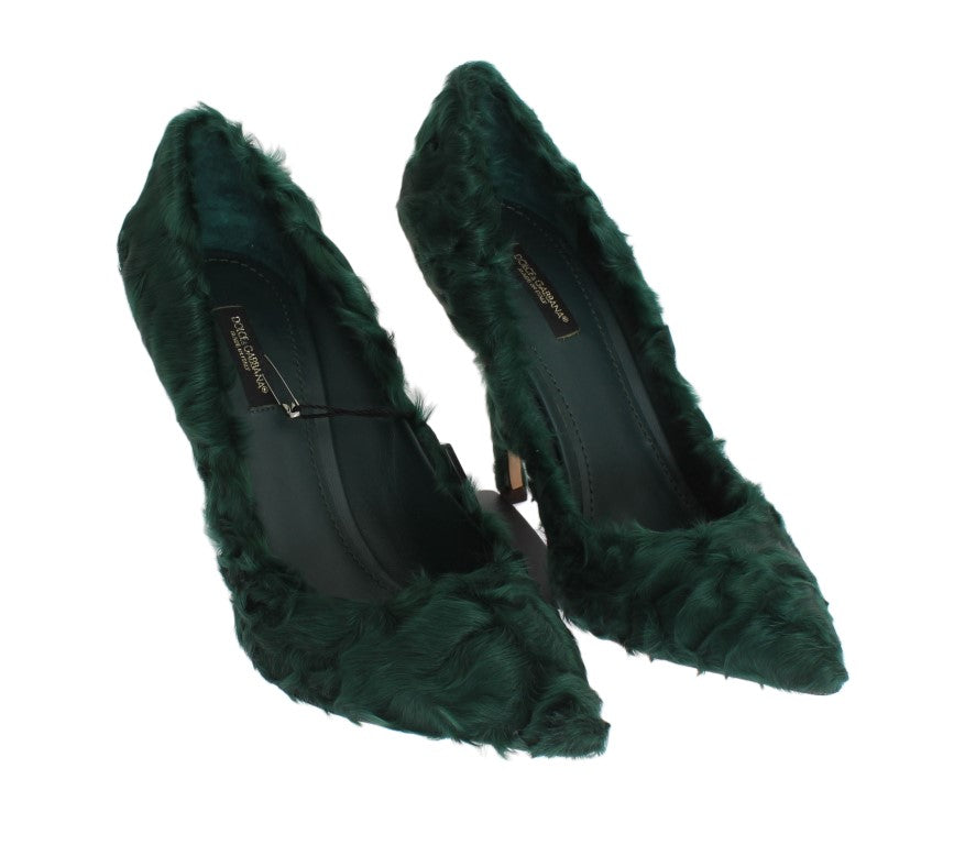 Dolce & Gabbana Green Xiangao Lamb Fur Leather Pumps | Regal Royce