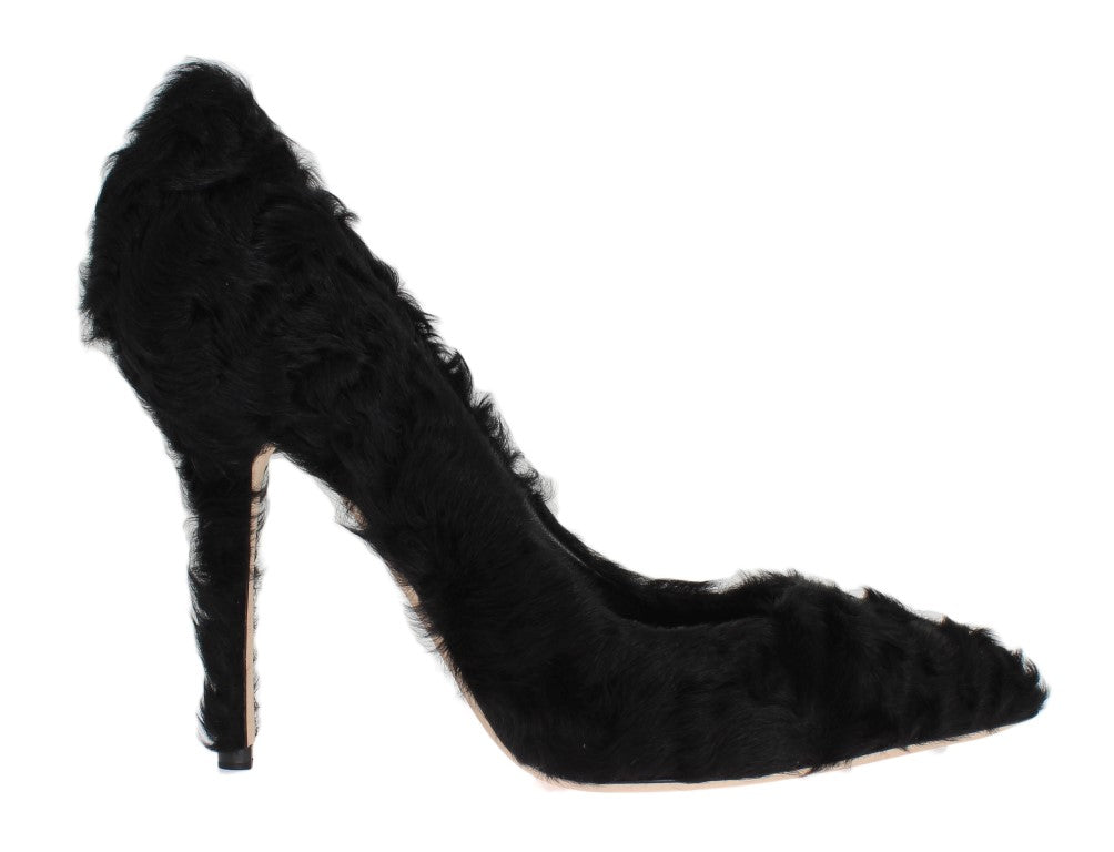 Dolce & Gabbana Black Xiangao Lamb Fur Leather Pumps | Regal Royce