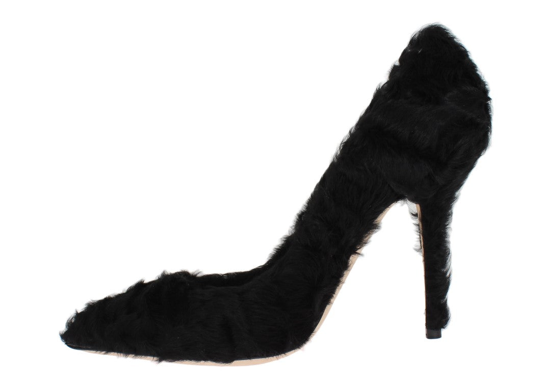 Dolce & Gabbana Black Xiangao Lamb Fur Leather Pumps | Regal Royce