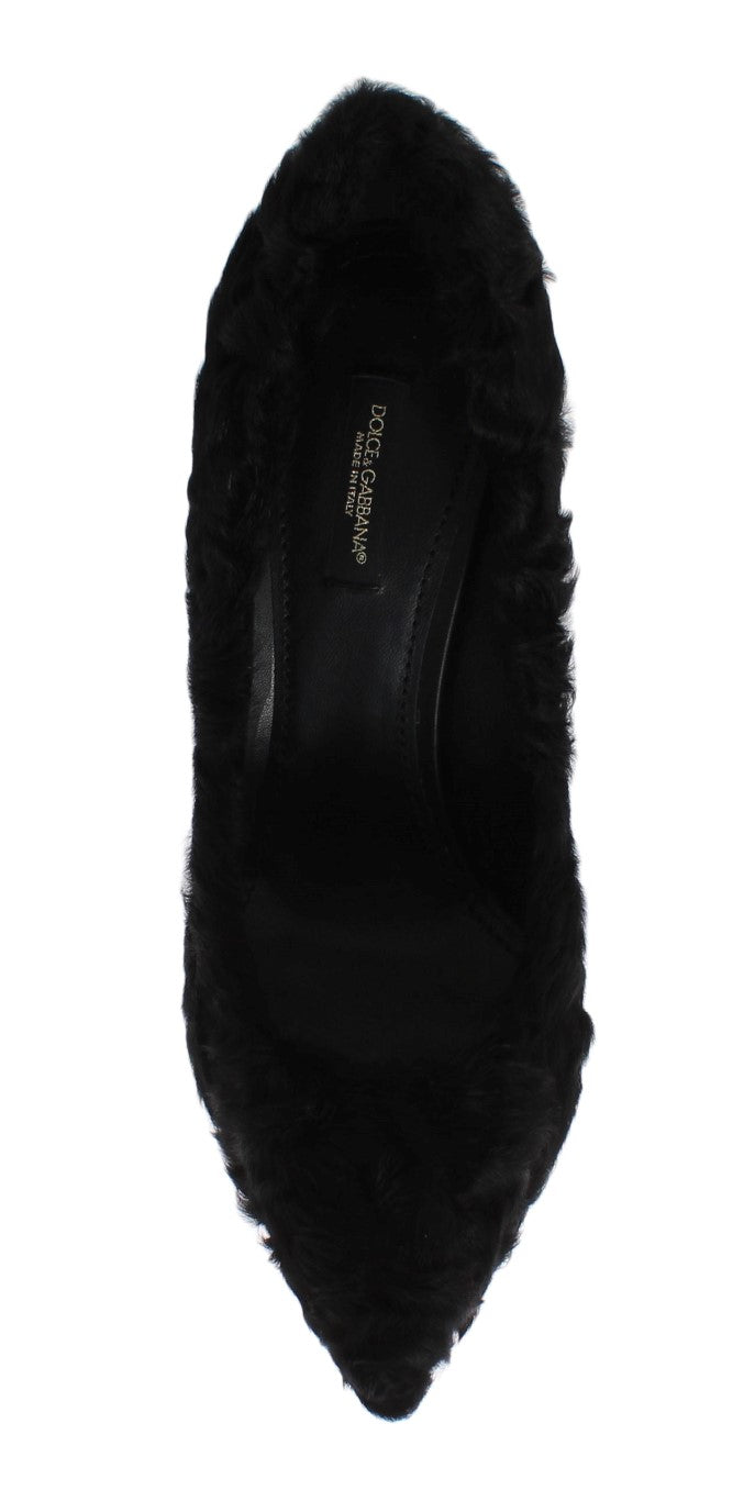 Dolce & Gabbana Black Xiangao Lamb Fur Leather Pumps | Regal Royce