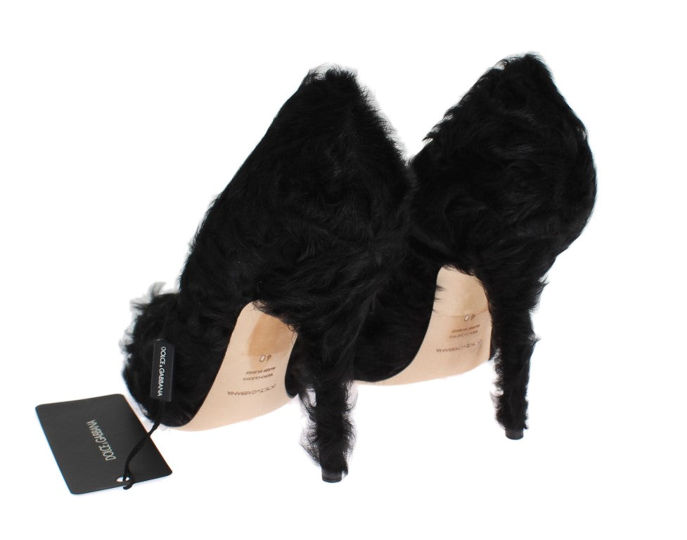 Dolce & Gabbana Black Xiangao Lamb Fur Leather Pumps | Regal Royce