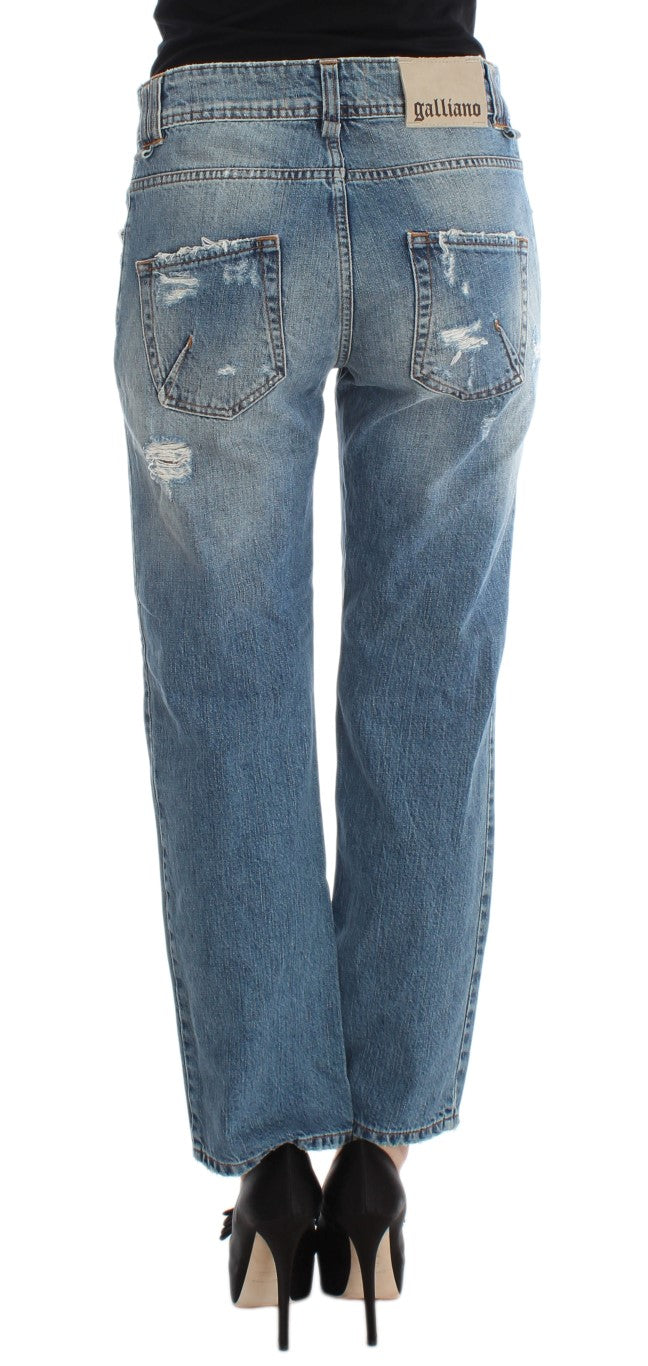 John Galliano Blue Wash Cotton Boyfriend Fit Cropped Jeans | Regal Royce
