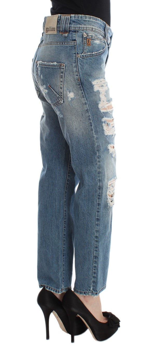 John Galliano Blue Wash Cotton Boyfriend Fit Cropped Jeans | Regal Royce