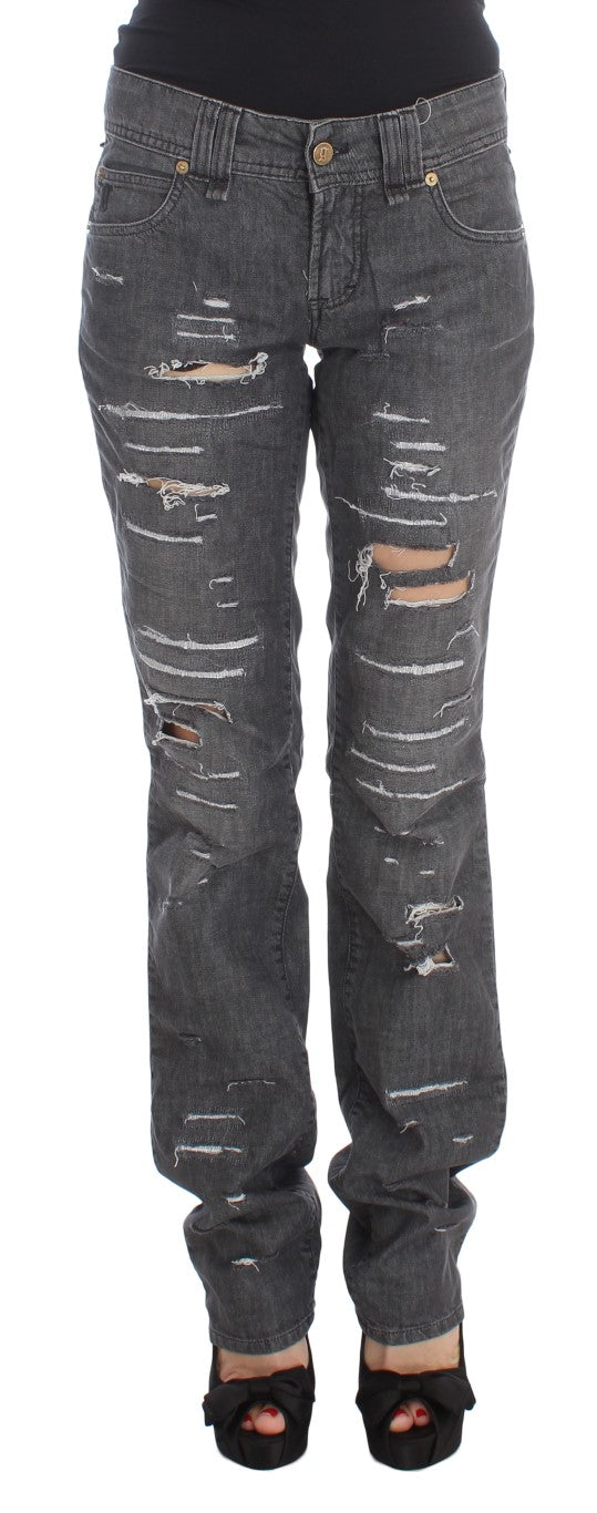 John Galliano Gray Wash Cotton Torn Straight Fit Jeans | Regal Royce