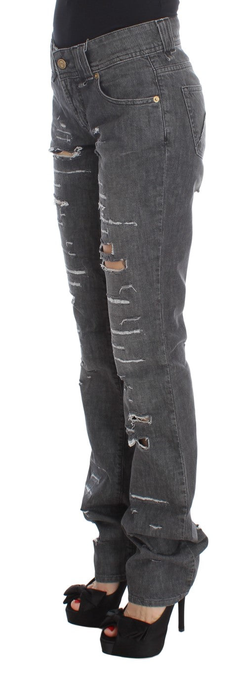 John Galliano Gray Wash Cotton Torn Straight Fit Jeans | Regal Royce