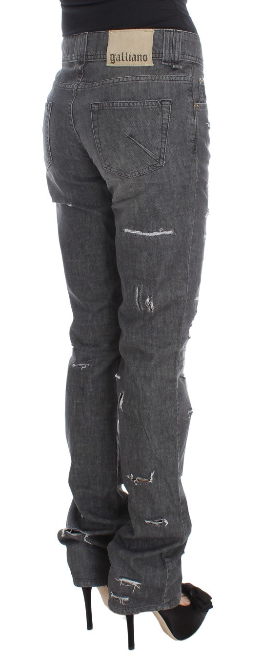 John Galliano Gray Wash Cotton Torn Straight Fit Jeans | Regal Royce