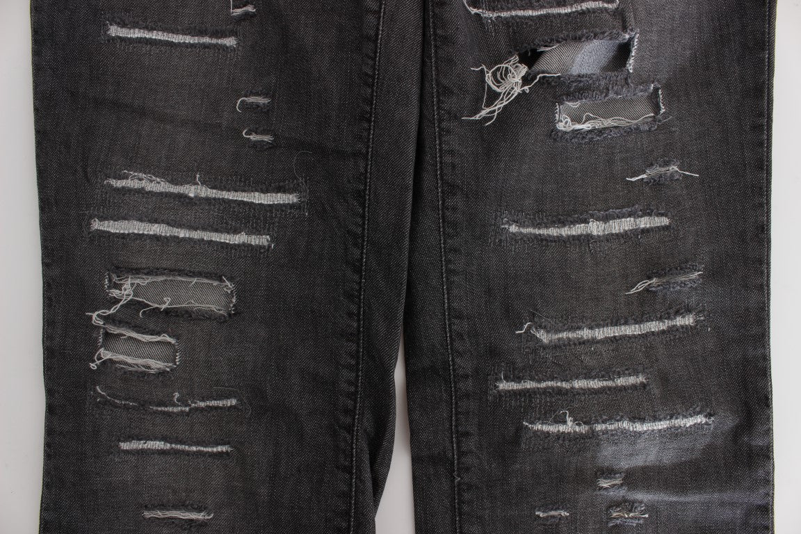 John Galliano Gray Wash Cotton Torn Straight Fit Jeans | Regal Royce