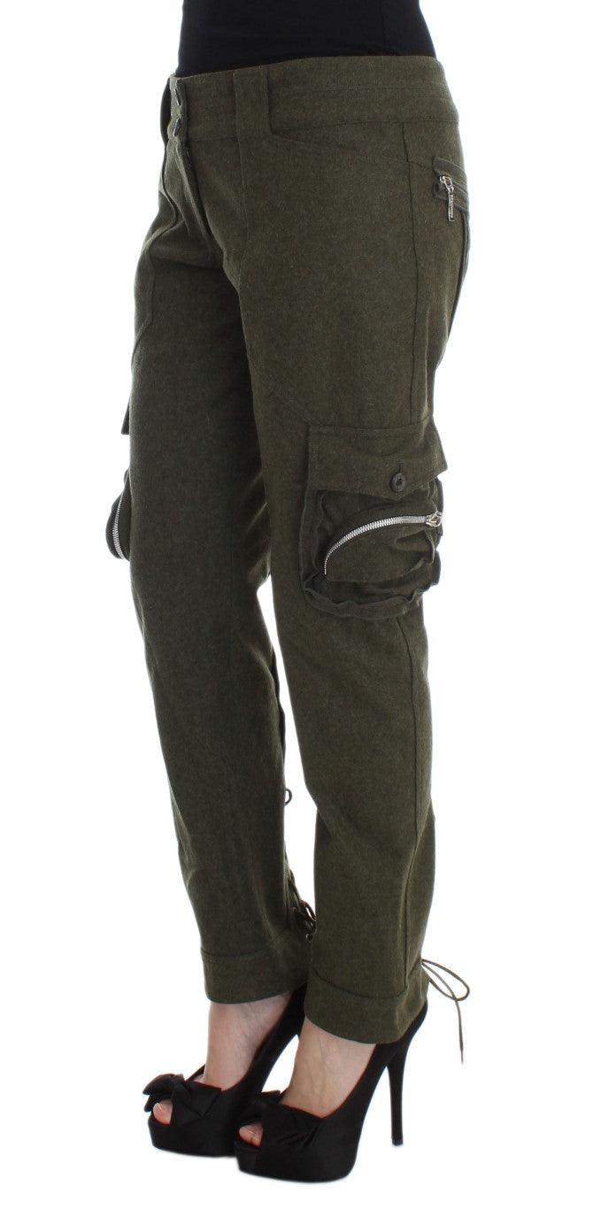 Ermanno Scervino Green Wool Blend Loose Fit Cargo Pants | Regal Royce