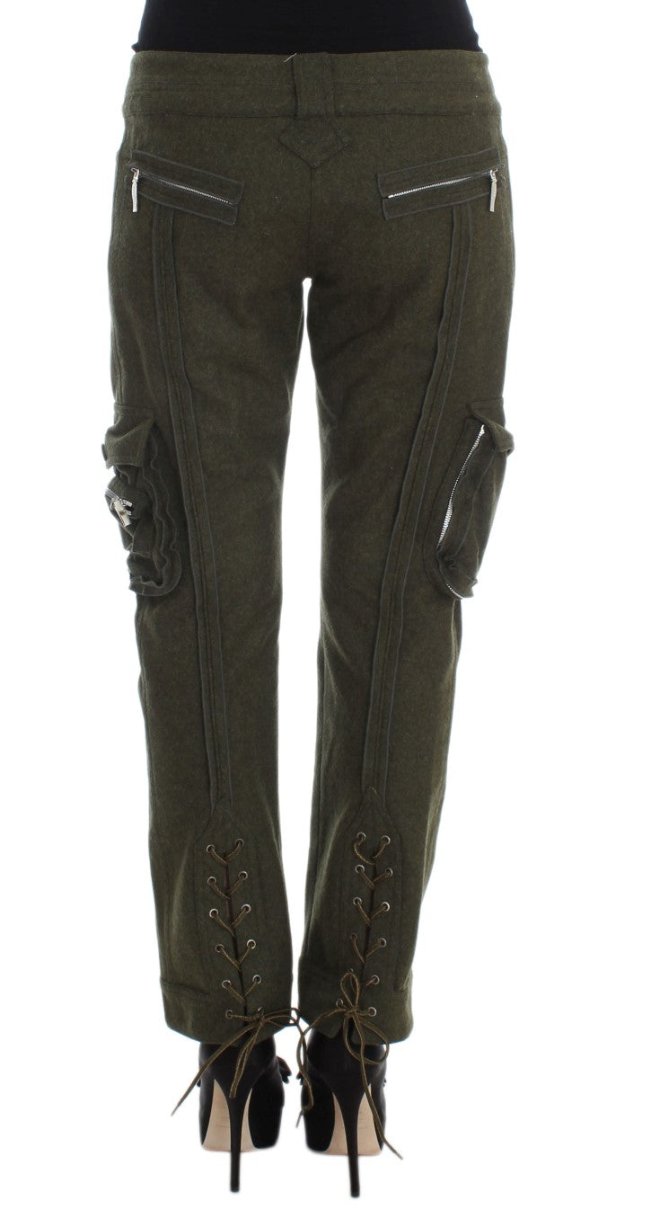 Ermanno Scervino Green Wool Blend Loose Fit Cargo Pants | Regal Royce