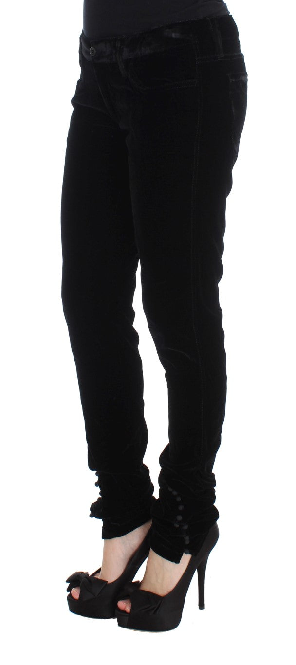 Ermanno Scervino Black Viscose Blend Velvet Slim Fit Pants | Regal Royce