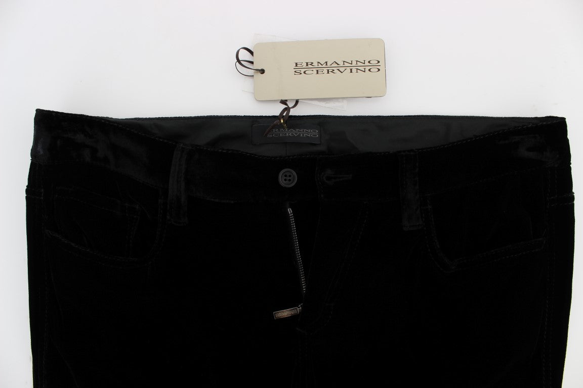 Ermanno Scervino Black Viscose Blend Velvet Slim Fit Pants | Regal Royce