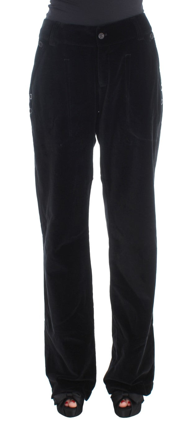 Ermanno Scervino Black Velvet Cotton Straight Legs Pants | Regal Royce