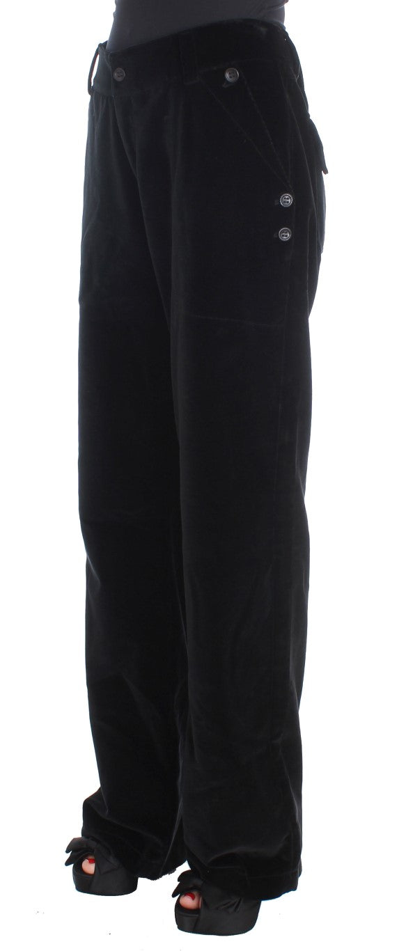 Ermanno Scervino Black Velvet Cotton Straight Legs Pants | Regal Royce