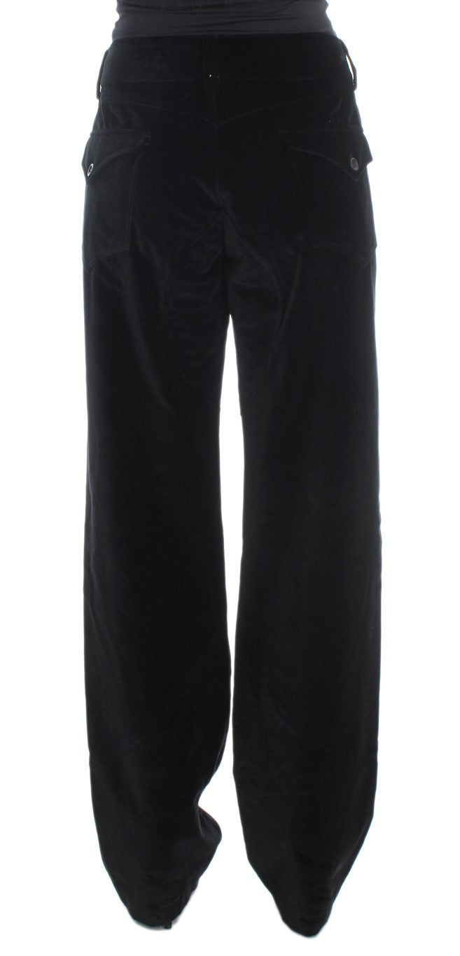 Ermanno Scervino Black Velvet Cotton Straight Legs Pants | Regal Royce
