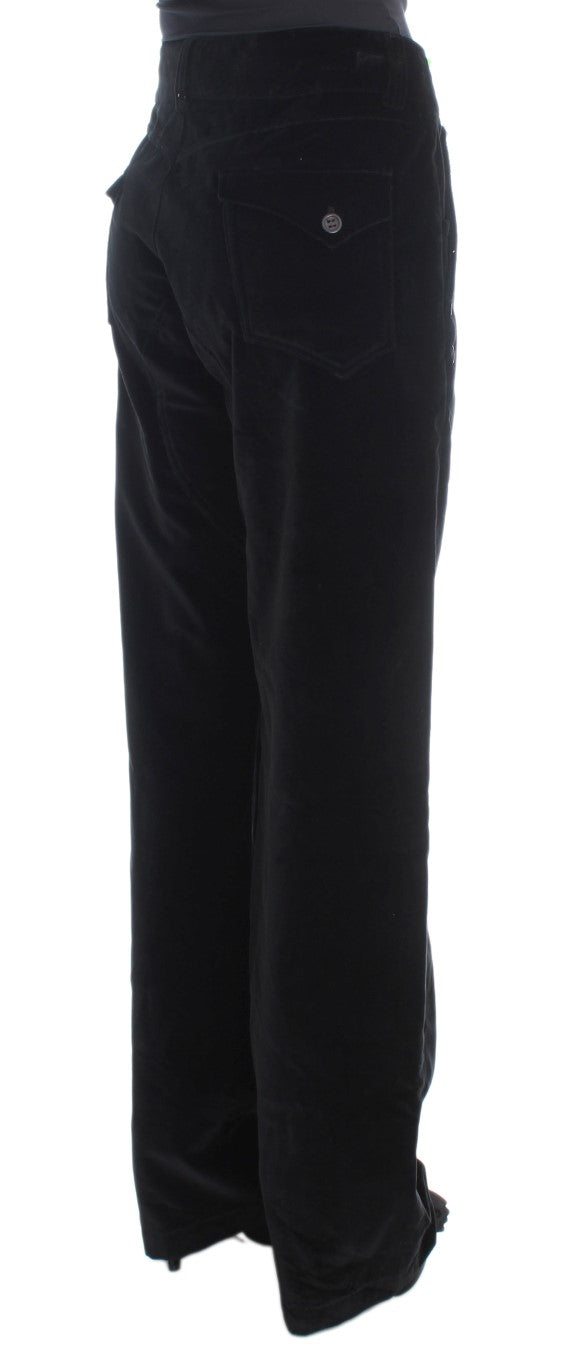 Ermanno Scervino Black Velvet Cotton Straight Legs Pants | Regal Royce