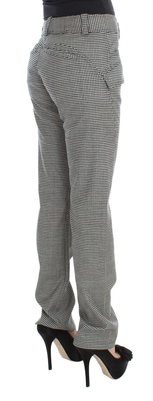 Ermanno Scervino Black White Checkered Cotton Casual Pants | Regal Royce