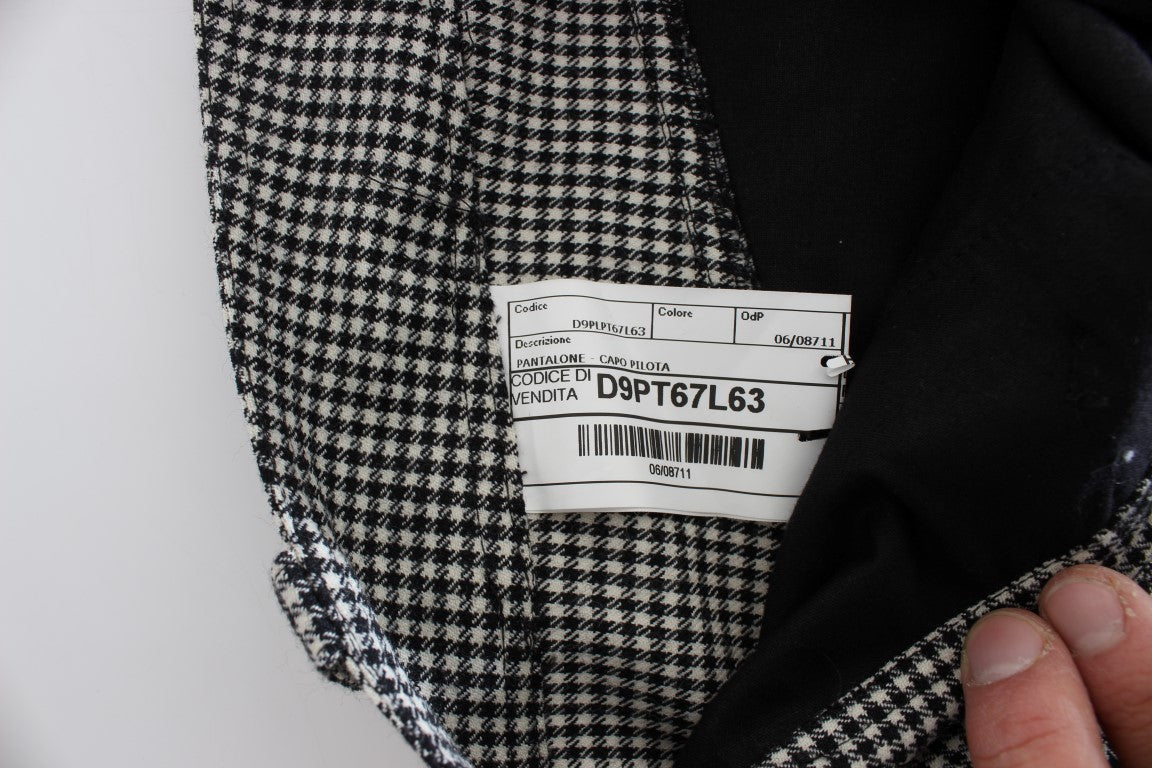 Ermanno Scervino Black White Checkered Cotton Casual Pants | Regal Royce