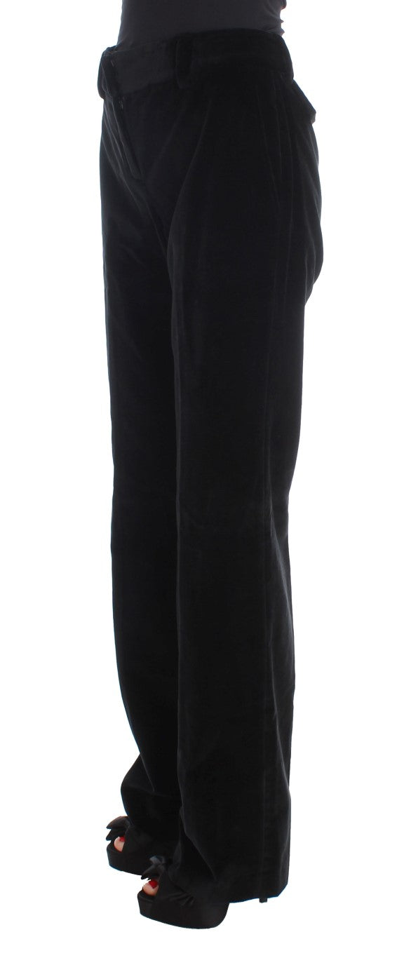 Ermanno Scervino Black Velvet Cotton Straight Legs Pants | Regal Royce