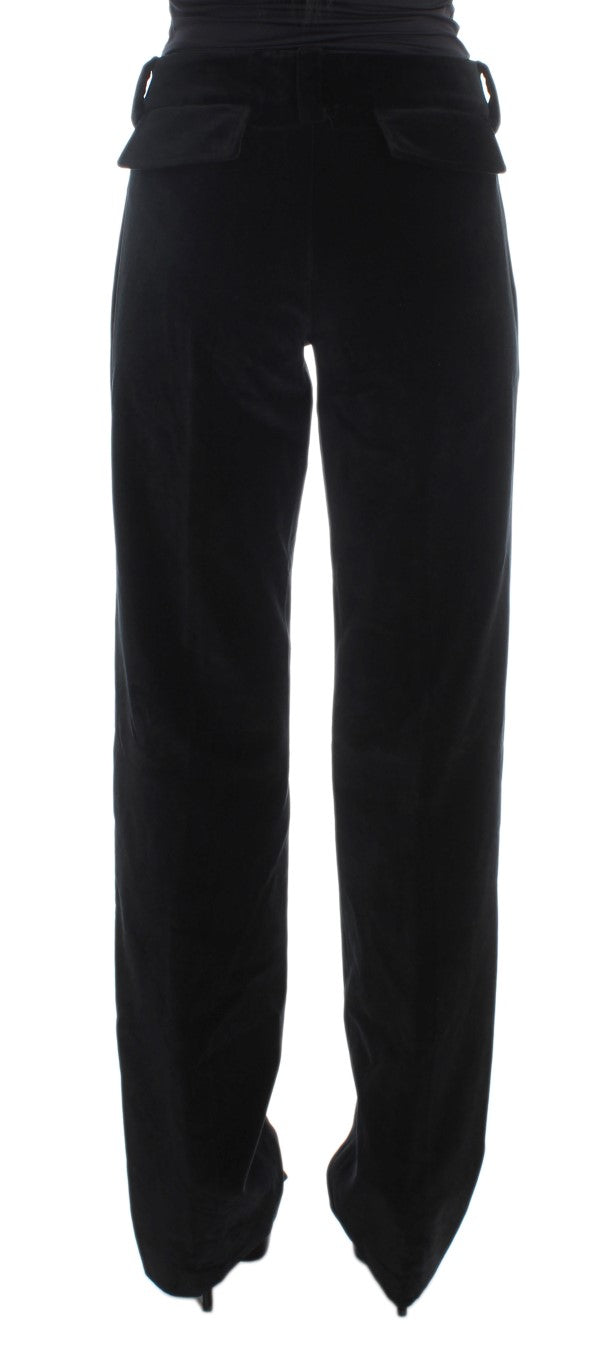 Ermanno Scervino Black Velvet Cotton Straight Legs Pants | Regal Royce