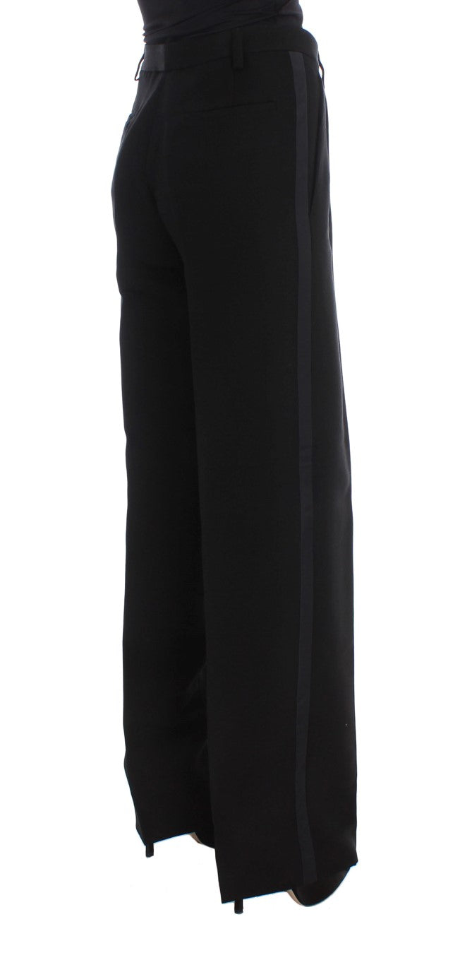 Ermanno Scervino Black Striped Cotton Blend Wide Legs Pants | Regal Royce